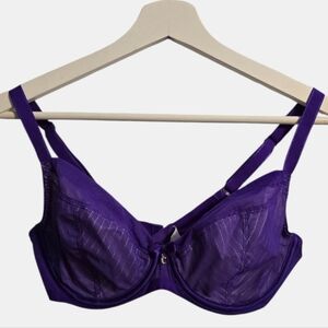 Chantelle Bra Women's 34D Purple Underwire Unpadded Lace Semi-Sheer Intimates